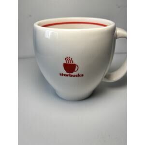 2004 STARBUCKS Abbey Barista Mug White RED Steaming Coffee Cup Logo Red Trim